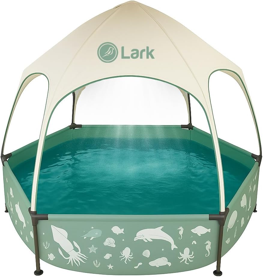 Lark 8' x 20' Metal Frame Pool with Canopy - UV Resistant Sunshade Canopy, Sprinkler Shower with Adjustable Mist Settings, Easy Installation - Perfect Pool for Summer Fun