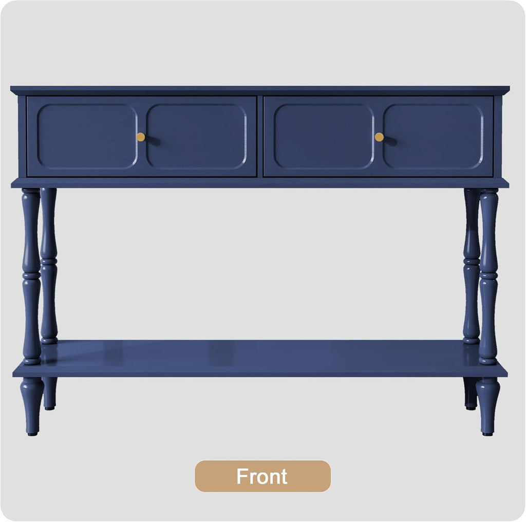 ARTPOWER Console Table with Drawers for Entryway, Mid-Century Entryway Table with Storage, Blue Narrow Entryway Table with Open Shelf Behind Sofa for Living Room, Foyer, Hallway