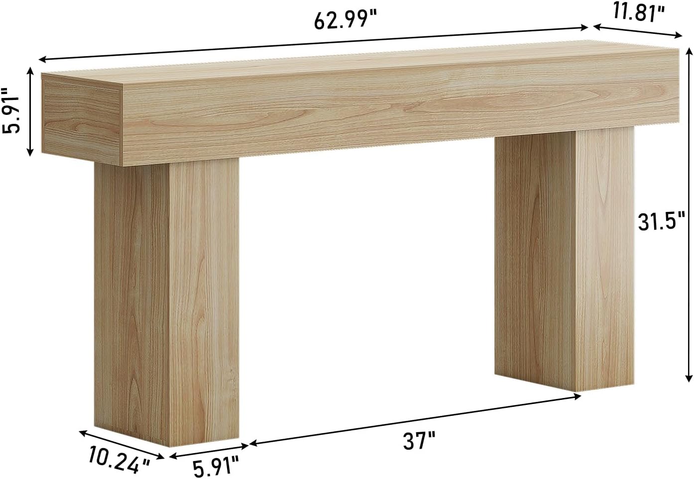knoworld 63 Inch Long Console Table for Entryway, Farmhouse Wood Rectangular Sofa Table Behind Couch Table, Narrow Entryway Table for Living Room, Entrance, Hallway, Foyer, Easy Assembly (Natural)