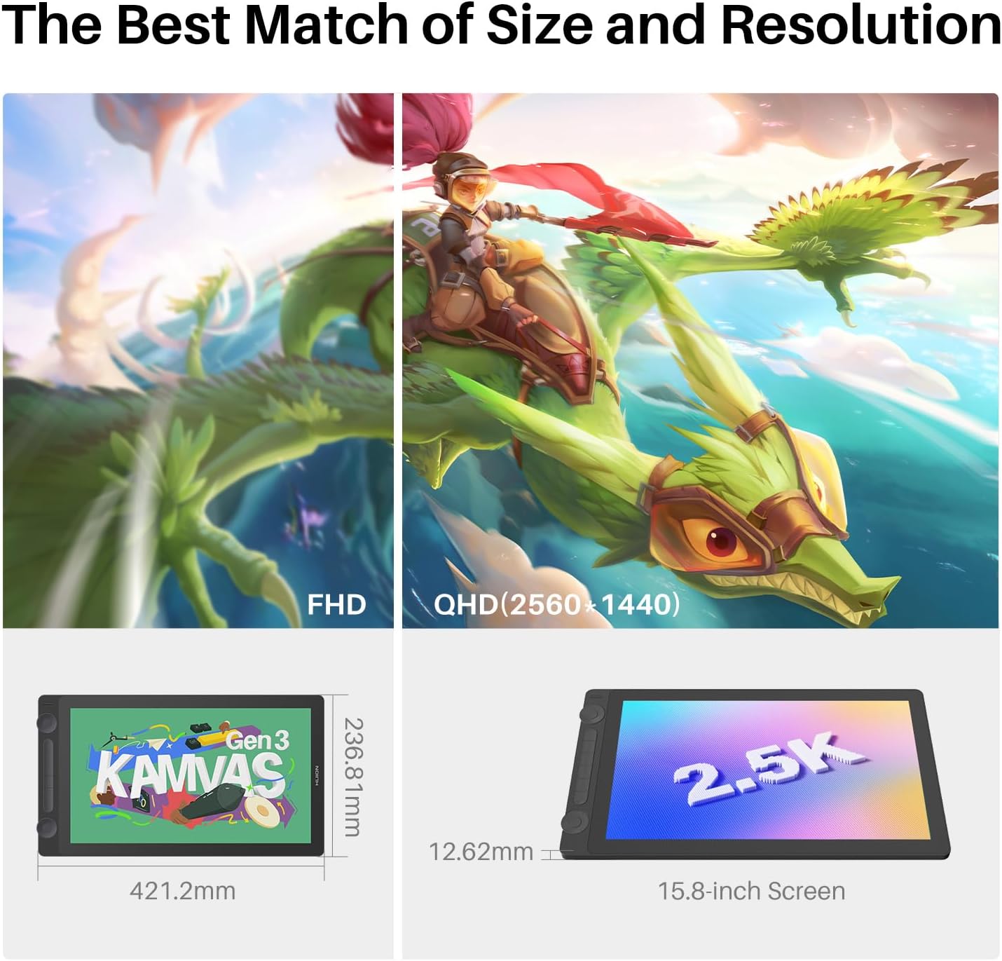 HUION KAMVAS 16 (Gen 3) Drawing Tablet with Screen, 15.8 inch 2.5K QHD Art Tablet with Full Laminated Anti-Sparkle Glass, 99% sRGB, PenTech 4.0, 16384 Pen Pressure, Dual Dials for Mac, PC, Android