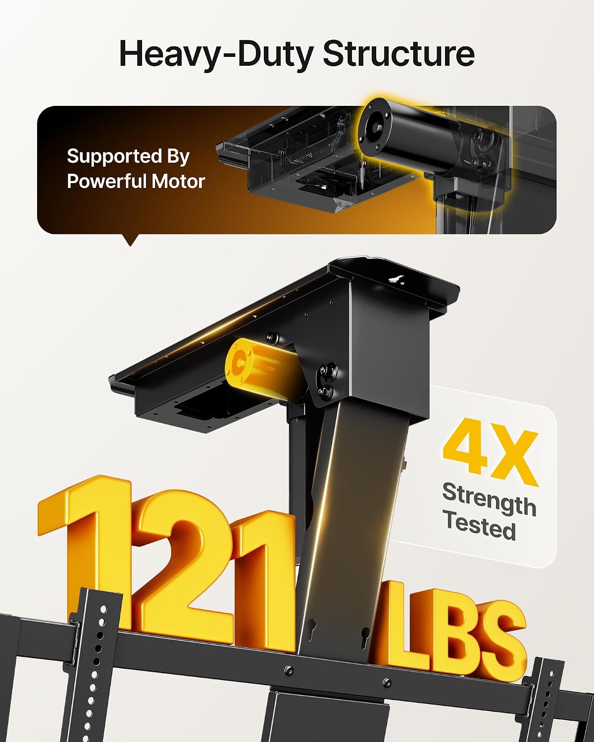 monTEK Motorized Ceiling TV Mount for 43-86 Inch TVs, Heavy-Duty 121lbs (4X Load Tested), Off-Center VESA Compatible, Electric Flip Down with Remote/App/Voice Control, Fits Flat & Pitched Roof