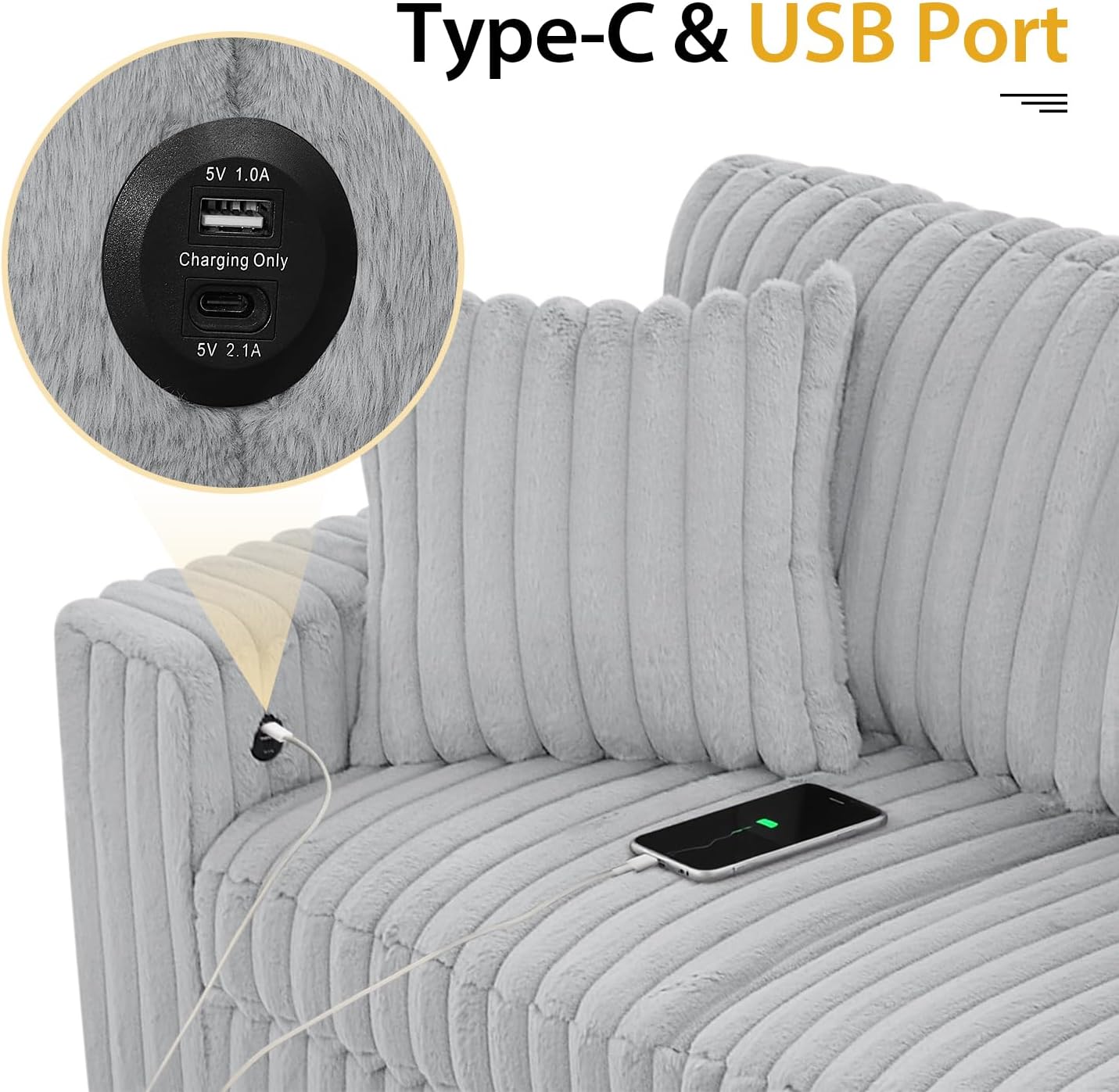 Oversized Sectional Sleeper Sofa with Pull Out Bed,3 Pillows,Type-C USB Port,Storage Chaise Lounge,U-Shaped 7 Seat Fuzzy Rabbit Plush Large Sectional Sofa Bed for Living Room,122 Inch,Grey