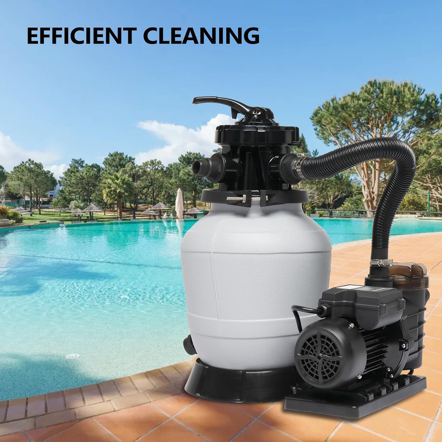 (24H Timer) VINGLI Sand Pool Filter 14in Tank With A 3/4HP Pool Pump 115V and Pool Filter Balls, Above Ground Swimming Pool Pump with Filter Basket,Max Flow Rate 3435GPH