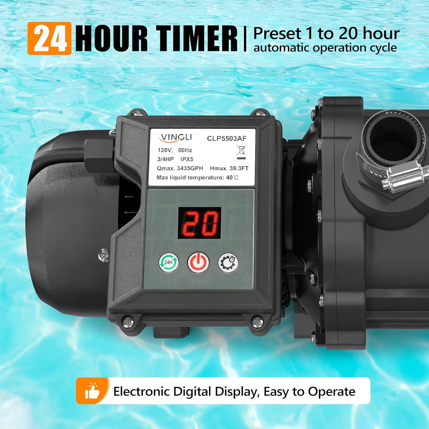 (24H Timer) VINGLI 10 in Sand Filter Pump with Filter Balls, 1189 GPH 1/3 HP High Flow Pool Pump with 7-Way Valve for Above Ground Swimming Pools Up to 6600 Gallons