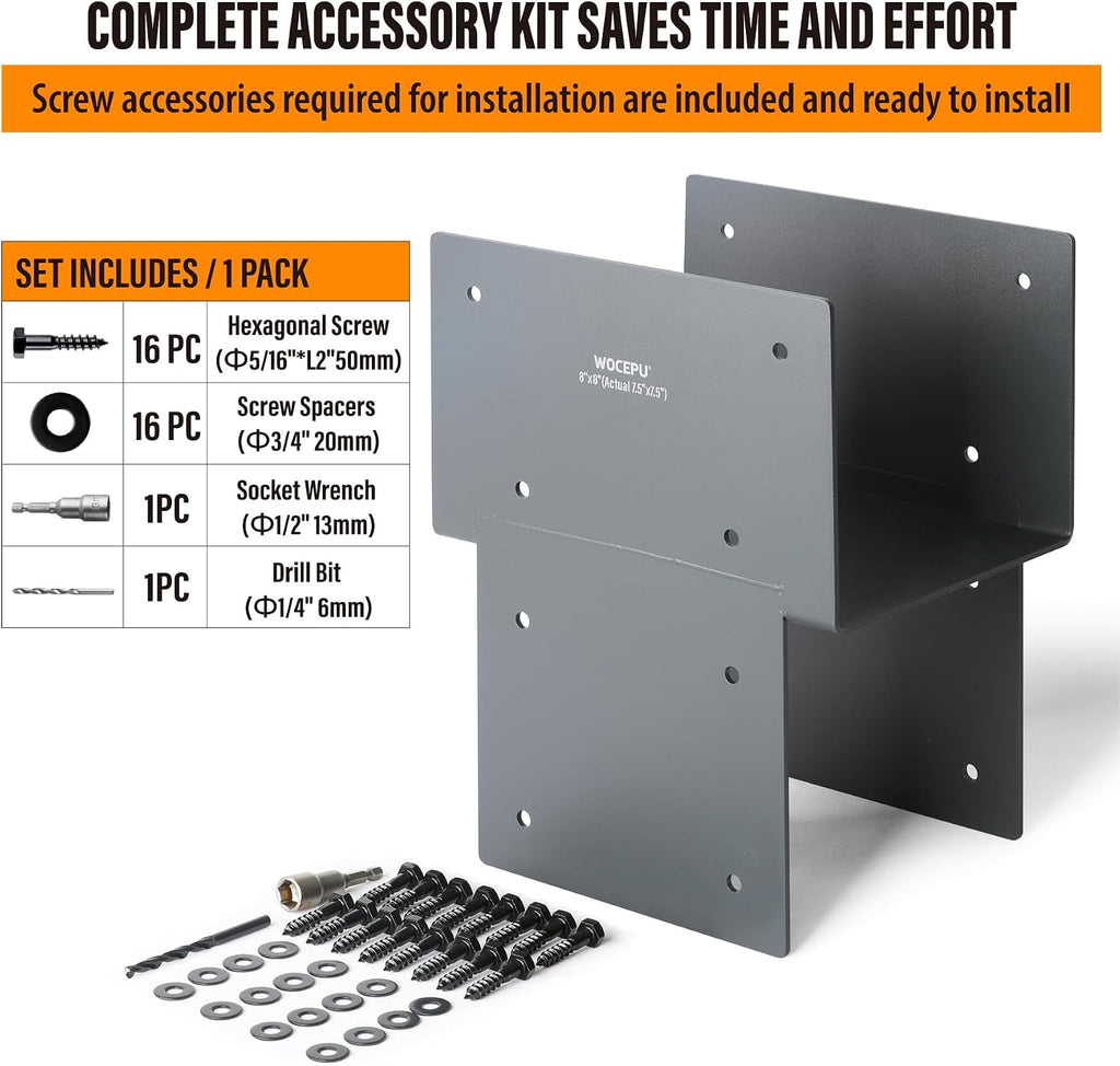 3 Pack Heavy Duty 8x8 (Actual 7.5'x7.5') Stainless Steel Post Caps Tie Bracket , Fit Connecting Wood Gazebo, Deck Patio Post and Wood Beams Bracket ( Dark Ggray)