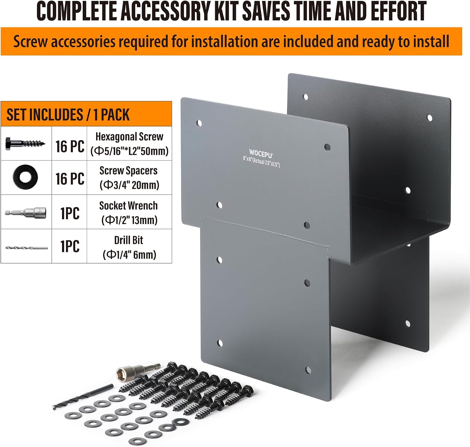 3 Pack Heavy Duty 8x8 (Actual 7.5'x7.5') Stainless Steel Post Caps Tie Bracket , Fit Connecting Wood Gazebo, Deck Patio Post and Wood Beams Bracket ( Dark Ggray)