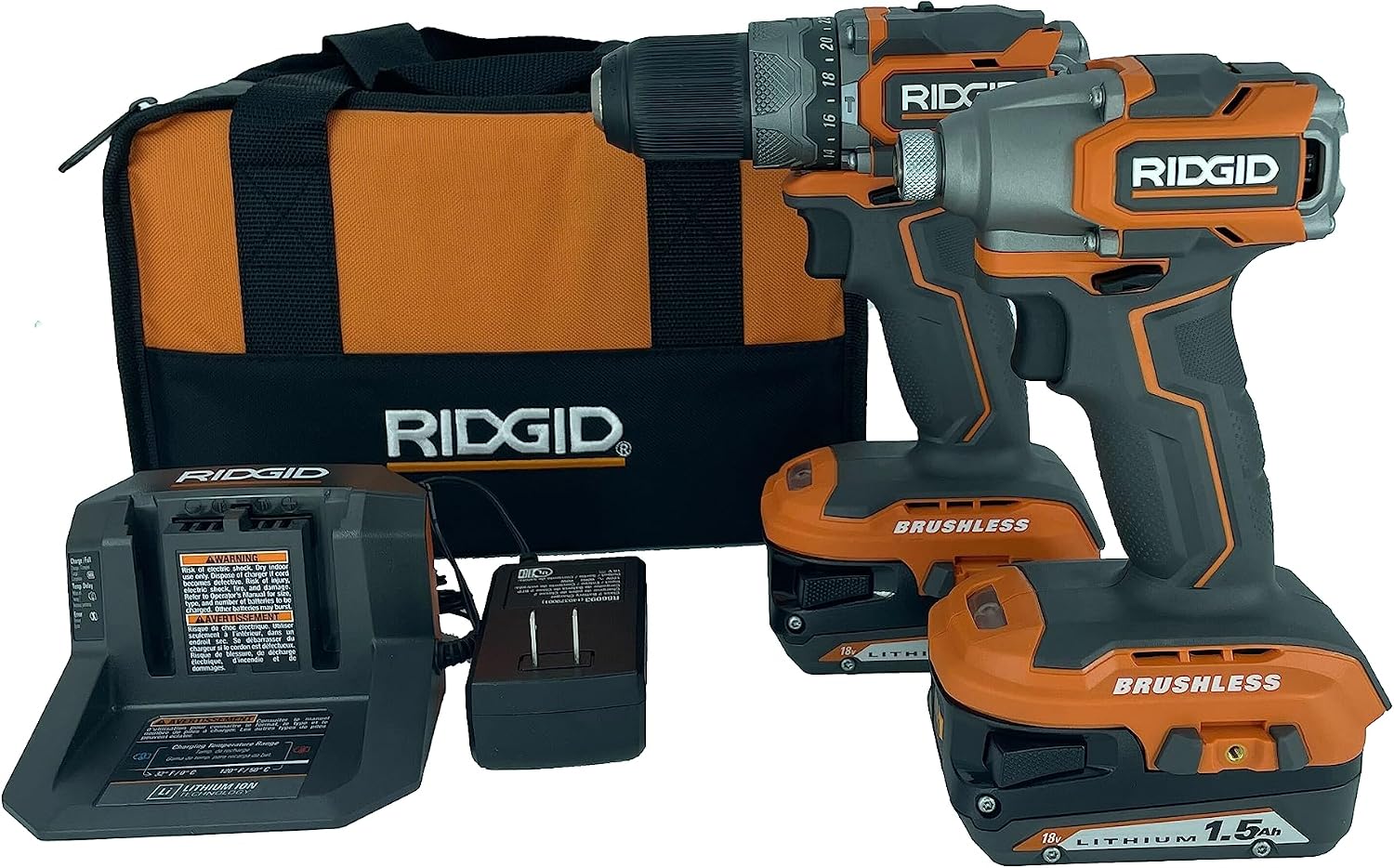 RIDGID 18V Brushless Sub-Compact Cordless 1/2-inch Hammer Drill and Impact Driver Combo Kit - R9781