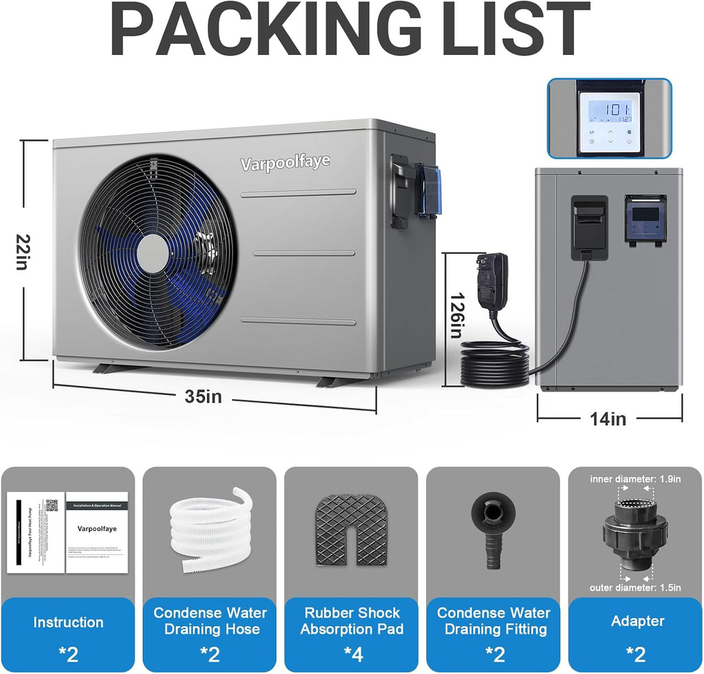 30000 BTU Swimming Pool Heat Pump Above Ground Pool Heater 8000 Gallon Heating or Cooling Electric Pool Heater for Inground Pool WiFi Control Schedule 120V