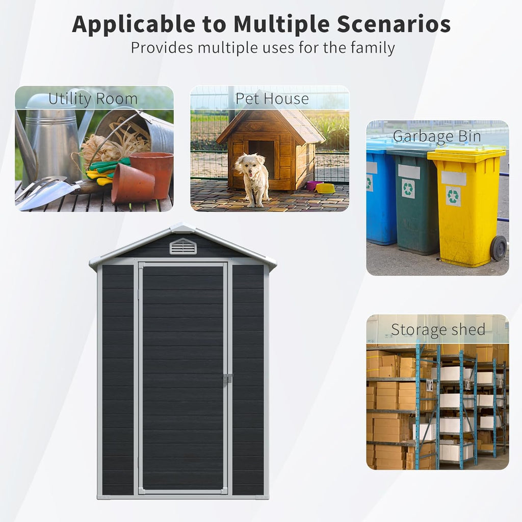 Resin 8x4ft Outdoor Storage Shed with Two Windows & Double Doors-Durable, Weather, Storage Solution for Yard, Garden, Tools, and Equipment (4x6Ft Gable | Single Door & Window | Black, Resin)