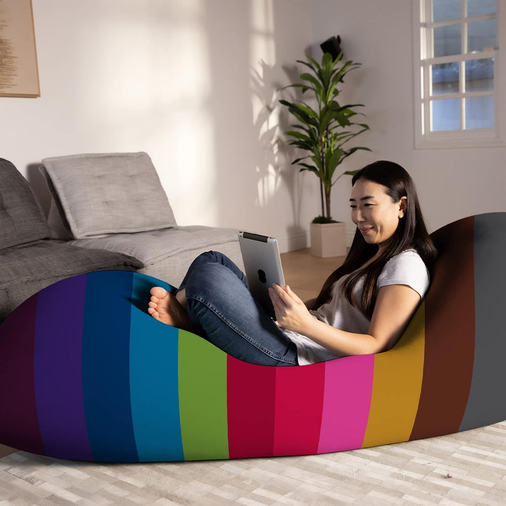 Yogibo Max 6 Foot Giant Bean Bag Chair Bed Lounger for Adults, Kids and Teens with Filling, Extra Large, Oversized, Big, Huge, Plush, Sensory Beanbag Couch Sofa Sack, Washable Cover, Rainbow Bright