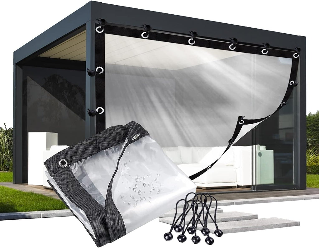 Outdoor Clear Tarp Curtain Anti-Tear Transparent Tarpaulin Waterproof Tarpaulin PVC Side Panels, for Patio Pergola Garden(14' x 20')