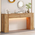 Farmhouse Console Table with LED Light and 2 Drawers, 55 inch Long Sofa Table Behind Couch, Narrow Entry Table for Entryway, Hallway, Entrance, Living Room (Light Brown)