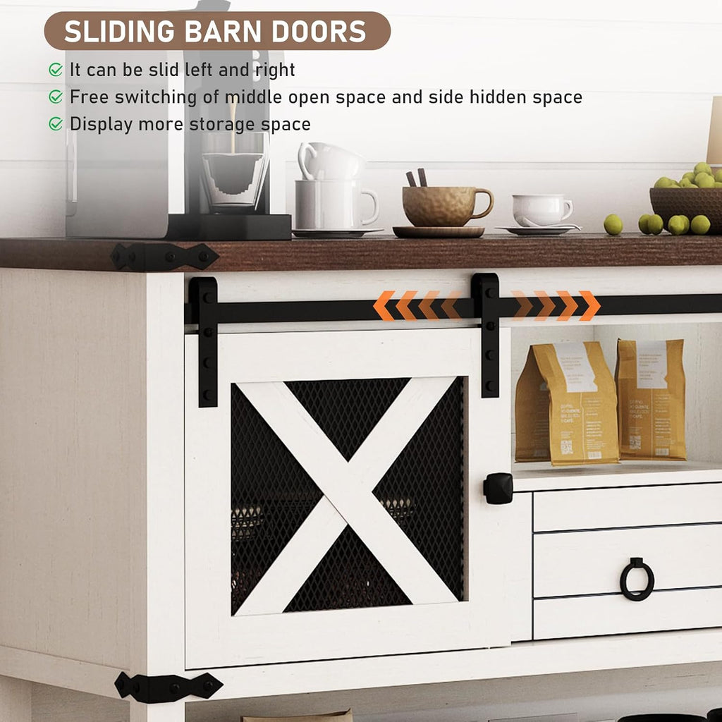 Hlivelood Farmhouse Entryway Table with 2 Sliding Barn Doors & Drawer, 46'' Rustic Console Table with Storage, Open Shelf Space, Industrial Sofa Table for Living Room, Entryway, Hallway, Vintage White