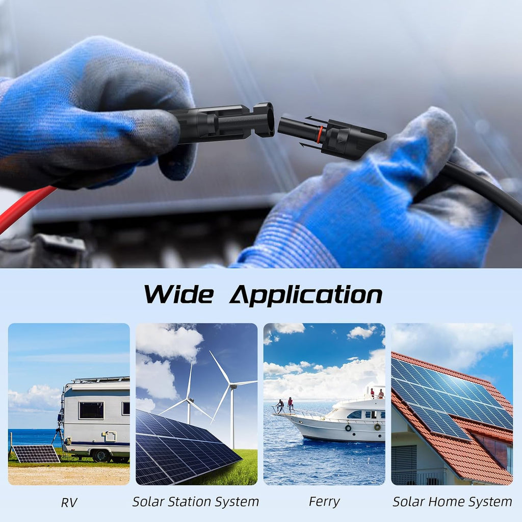 100FT 12AWG Solar Panel Extension Cable, Bateria Power 12 Gauge 4mm² PV Wire with Female & Male Waterproof Connectors for RV, Photovoltaic Systems, Set of 2