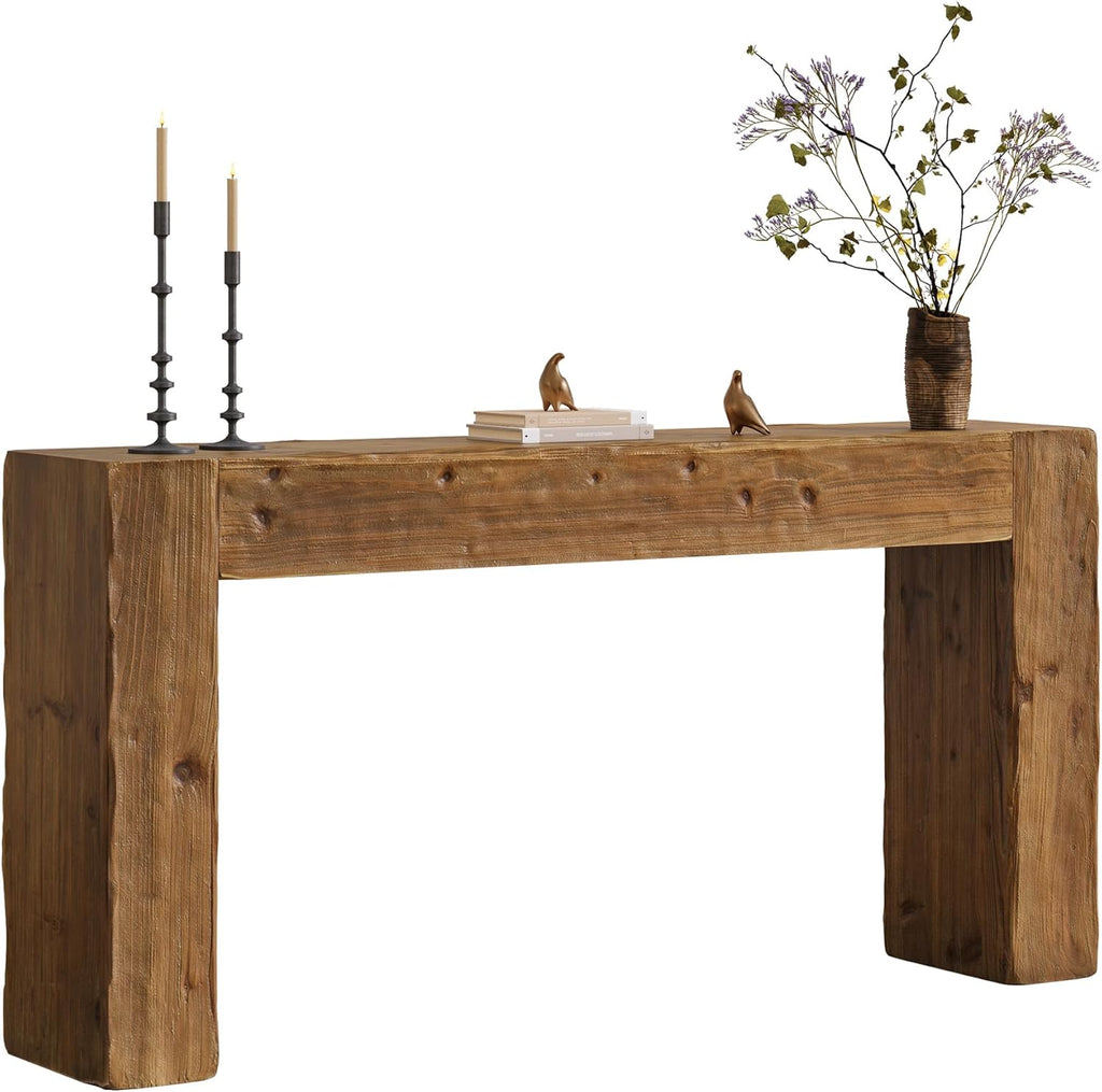 Solid Wood Console Table, 63-Inch Farmhouse Sofa Table Behind Couch for Entryway, Living Room, Foyer, Easy Assembly (Rustic Brown)