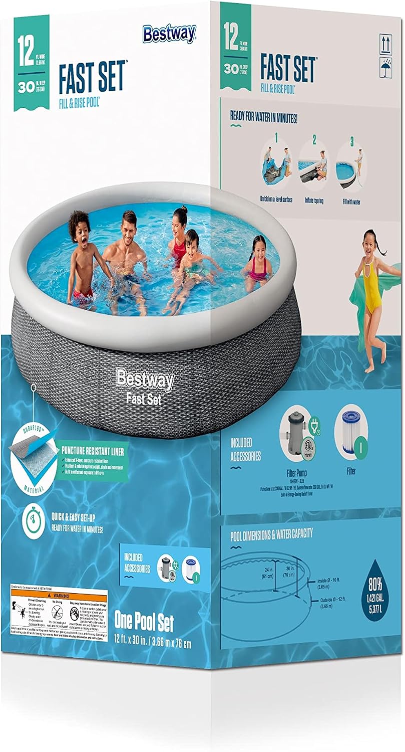 Bestway Fast Set 12' x 30' Inflatable Round Soft Sided Above Ground Pool Set