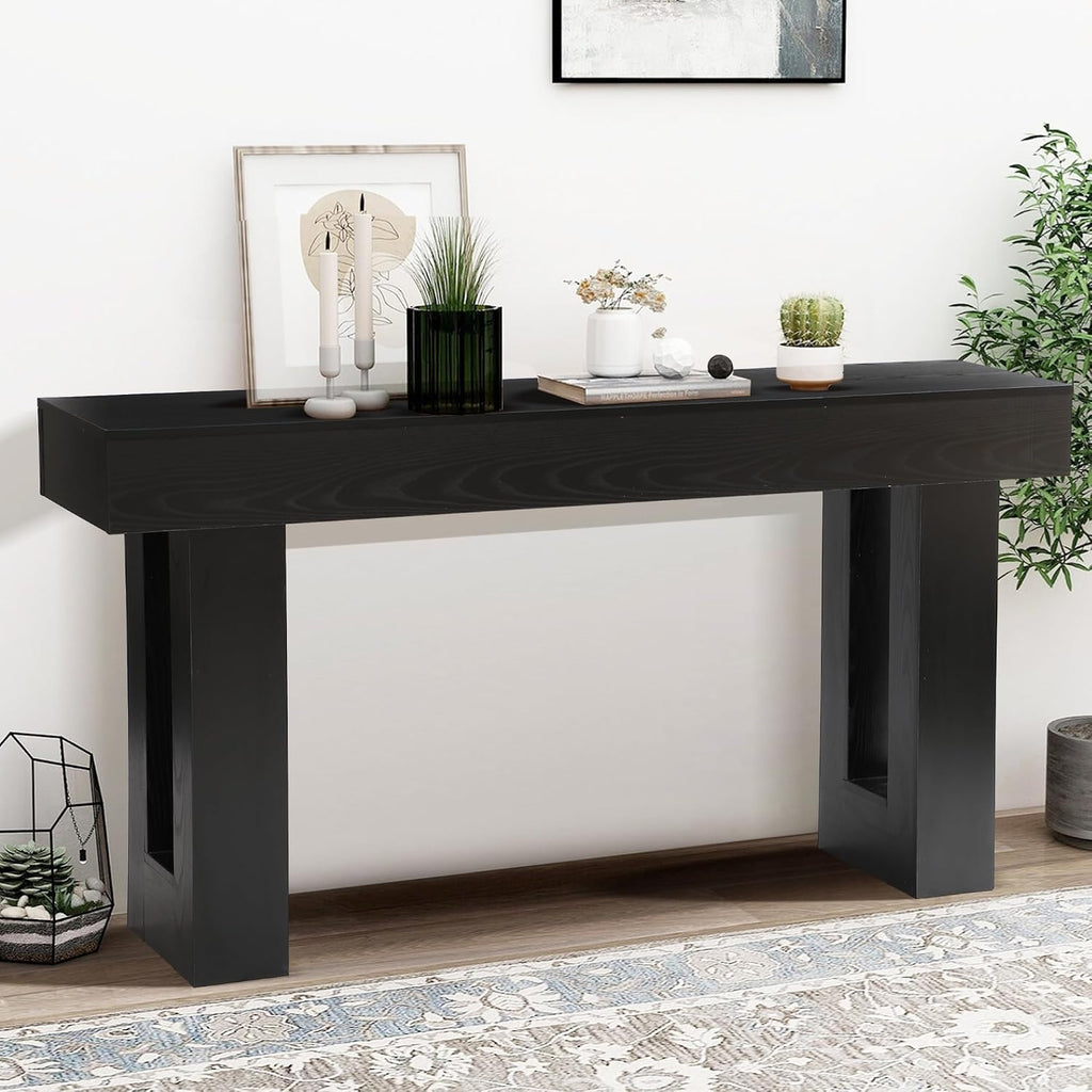 Grepatio 63 Inch Entryway Console Table, Rustic Narrow Sofa Table, Wood Long Console Table, Farmhouse Entry Way Table, Behind Couch Tables for Entrance, Hallway, Living Room (Black)