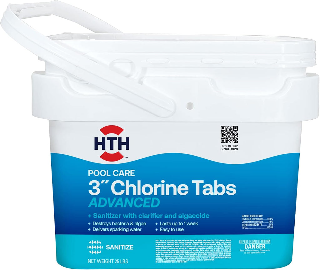HTH 42055 25lb & 42052W 5lb Swimming Pool Chlorine Tabs Advanced with Clarifier & Algaecide, Sanitizer for Clear Water