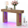 63-Inch Long Console Table with Colorful LED Lights, Wooden Rectangular Sofa Table with Charging Station & 6-Color Multi-Functional Light, Accent Tables for Hallway, Entrance, Foyer