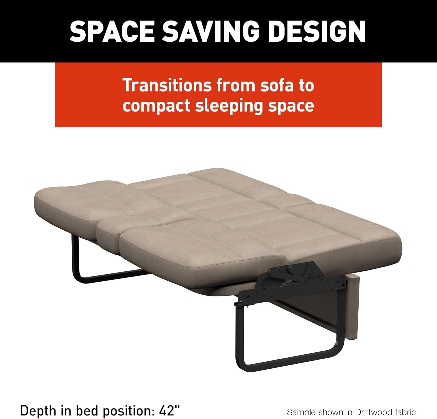 Thomas Payne Signature 62' Driftwood RV Jackknife Sleeper Sofa with Matching Kickboard, Easy Transition, High-Density Foam Cushioning, Fold-Down Center, Dual Cupholders - 2024044390