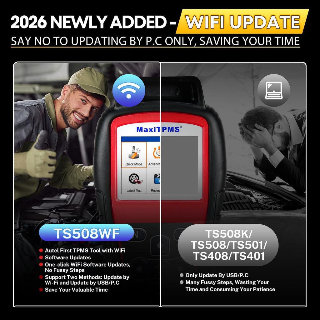 Autel MaxiTPMS TS508WF TPMS Programming Tool Kit, 2026 WiFi Tire Sensor Relearn Activation Tool, Up of TS508 TS601 TS501 PRO, Clear TPMS DTCs, 4PCS 315+433MHz MX Sensors ($120), Lifetime Free Updates