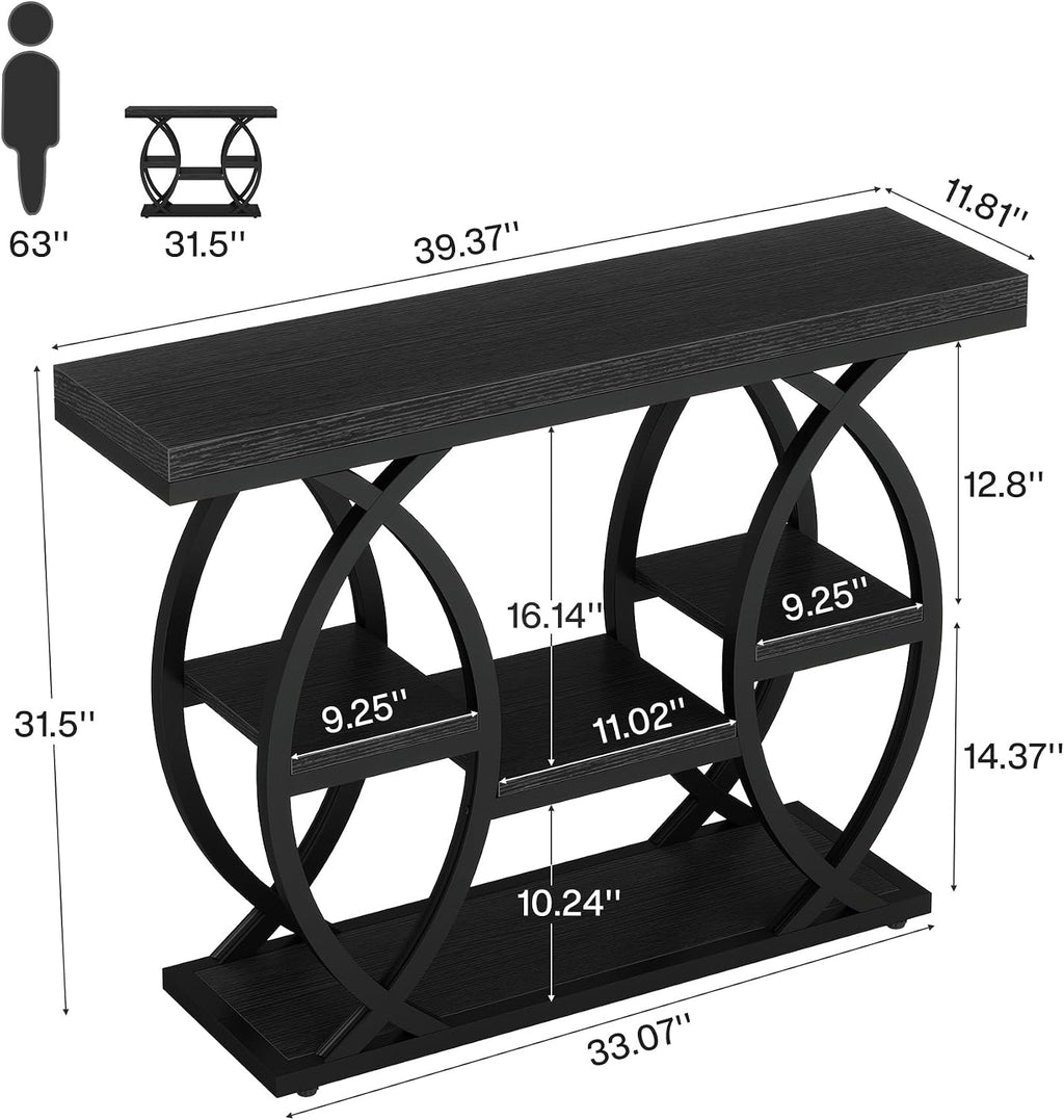 Tribesigns 39.4' Console Table, Industrial 4-Tier Sofa Table Entryway Table with Storage Shelves, Narrow Wood Accent Tables with Metal Frame for Small Spaces, Hallway, Foyer, Black