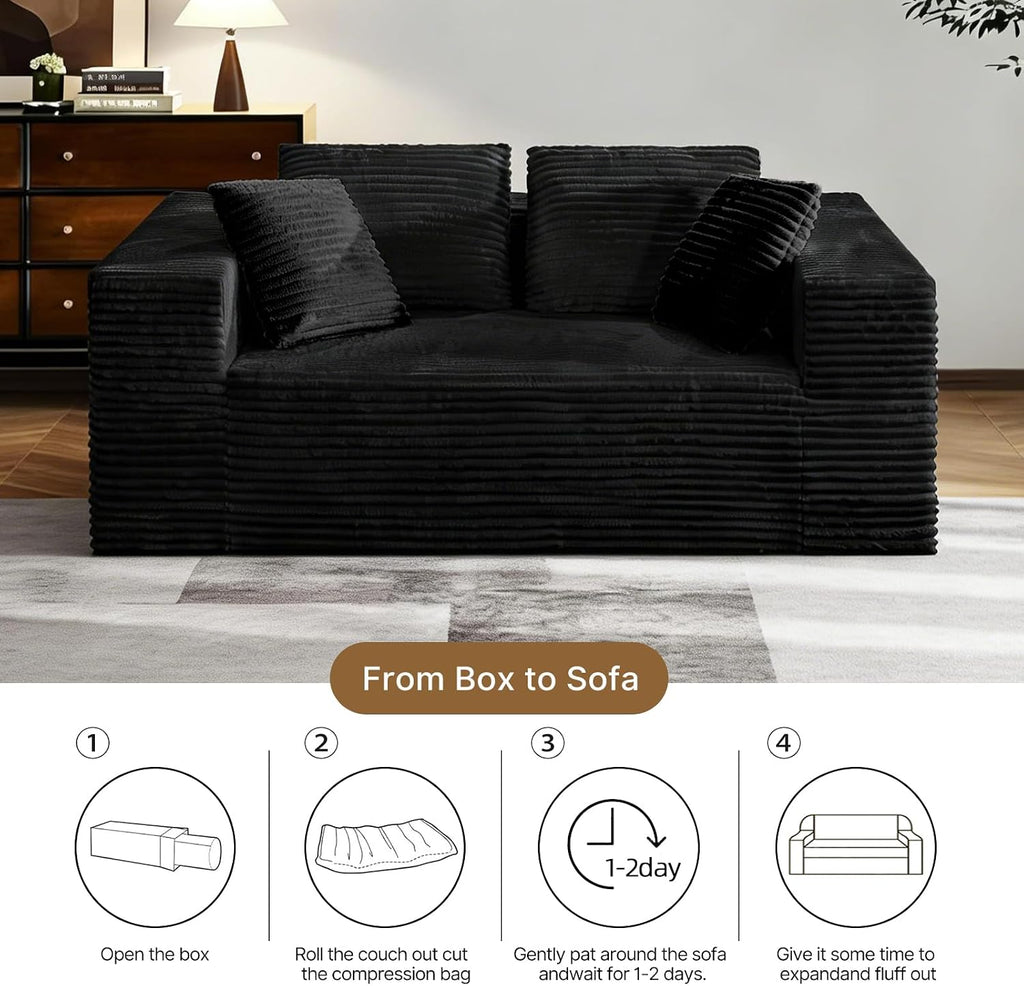 2-Seater Loveseat Sofa - Deep-Seat Corduroy No Assembly Lounge Sleeper, Frameless Foam Cloud Loveseat for Living Room, Bedroom, Apartment, Dorm, Office