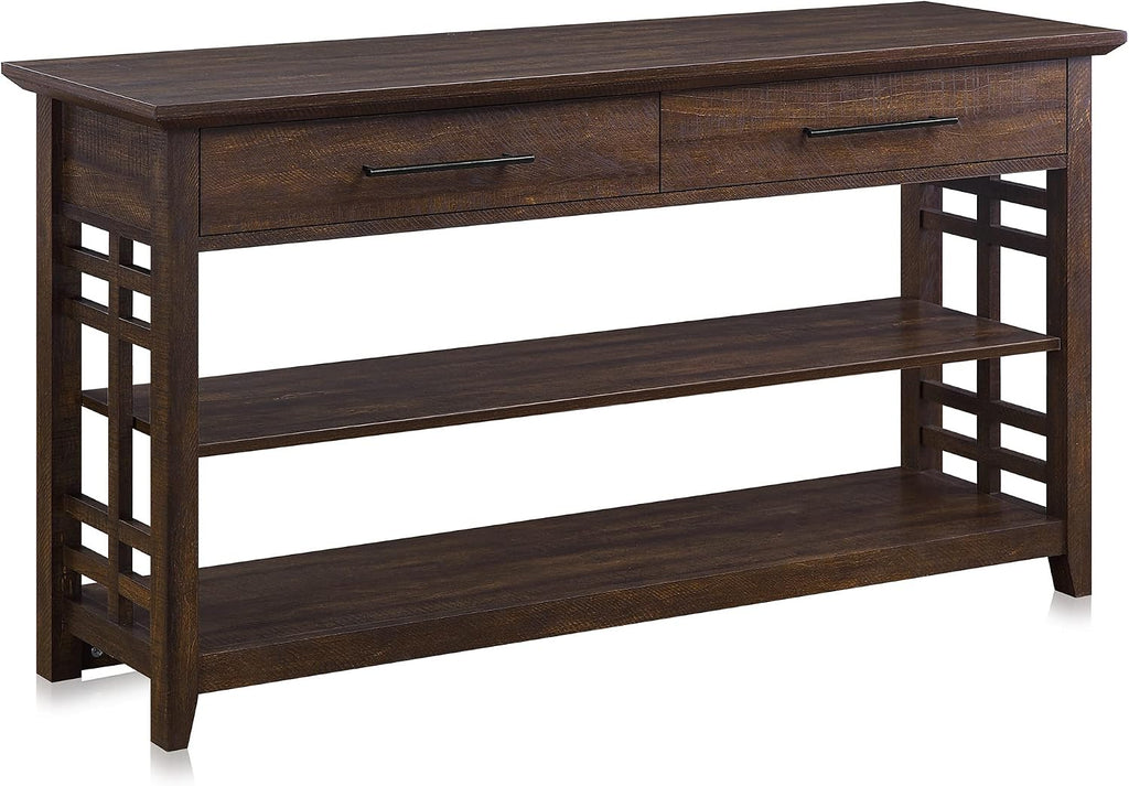 BELLEZE 3 Tier Console Table with Two Storage Shelves & Drawers, Wood Accent Sofa Table for Entryway Living Room Hallway - 55 Inch - Norrell (Espresso)