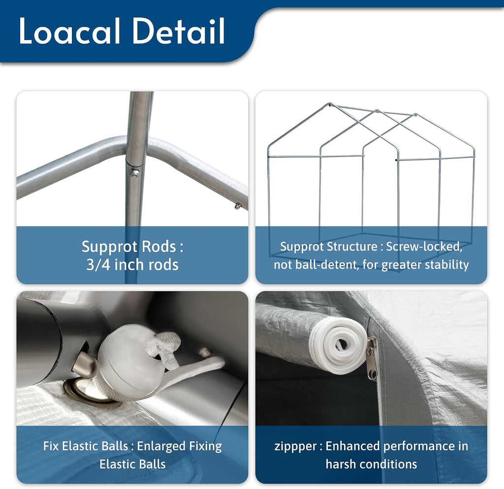 HOTEAGLE Sheds & Outdoor Storage, 3/4 inch Thick Support Rods & Bolted Frame (Not Socket), Rolled Up Doors and Ventilation Window, Portable Garage 6 x 4 ft