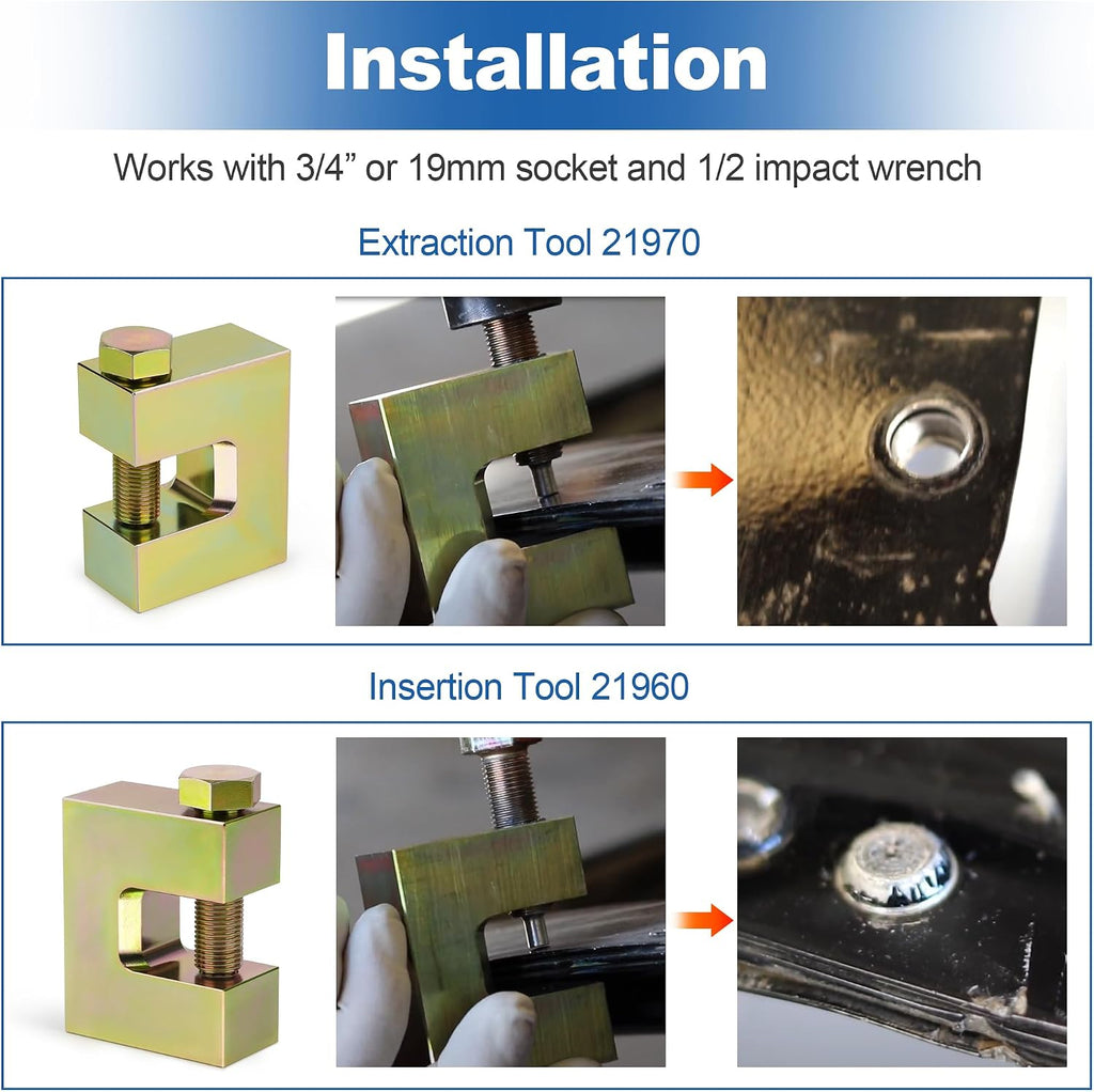 Self Piercing Rivet (SPR) Combo Kit - Extraction And Insertion Tools,Replaces 21960 21970-Works with 3/4' or 19mm socket and 1/2 impact wrench
