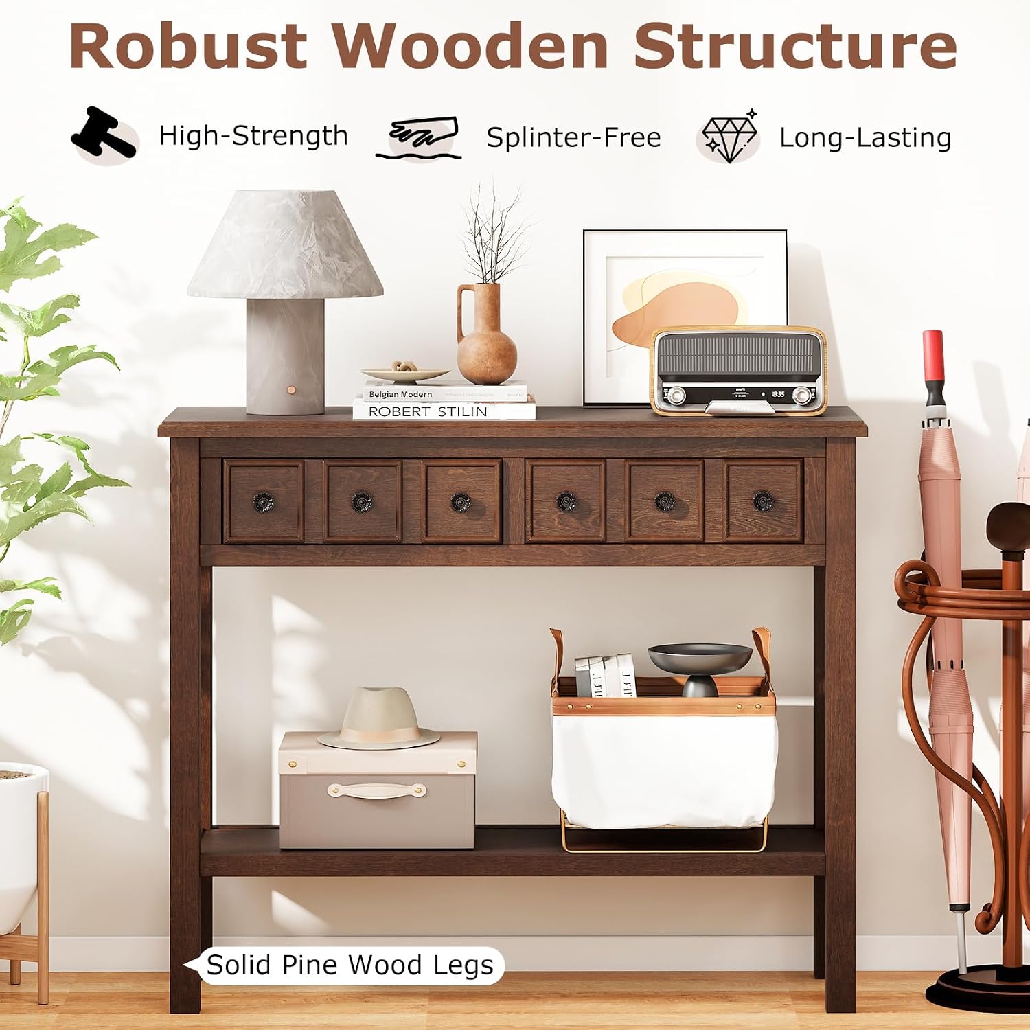 Giantex 2-Tier Narrow Console Table, 38' Retro Entryway Table with 2 Drawers and Open Storage Shelf, Wood Accent Sofa Tables for Living Room, Foyer, Hallway, Bedroom, Entrance