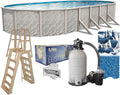 Lake Effect Pools 'Meadows Reprieve' 12 ft x 18 ft Oval Above Ground Swimming Pool Bundle | 52 Inch Steel Sided Walls | Kit Includes: 25 Gauge Liner, A-Frame Ladder, Sand Filter/Pump, & Skimmer