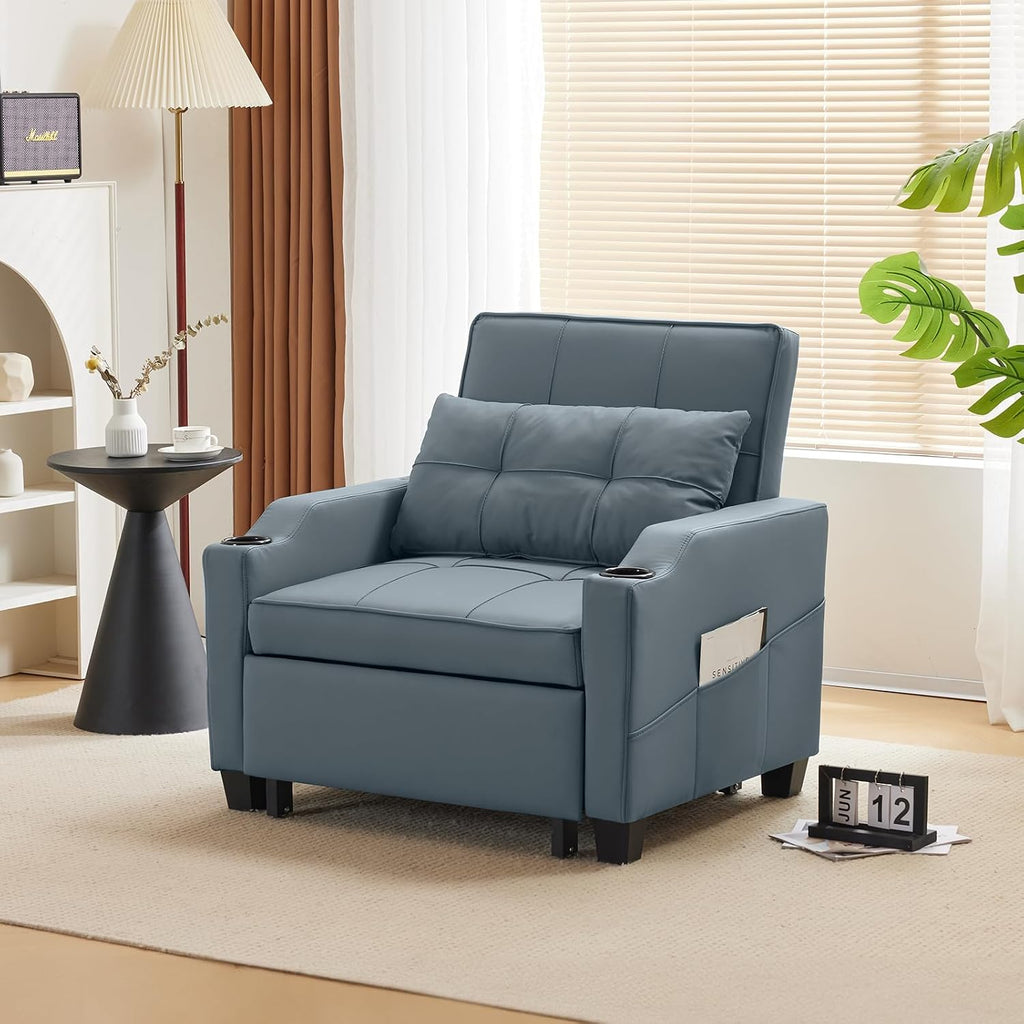 VINGLI 3-in-1 Convertible Sofa Bed, Recliner with Adjustable Backrest, USB Ports, Cup Holders for Small Spaces, Living Room