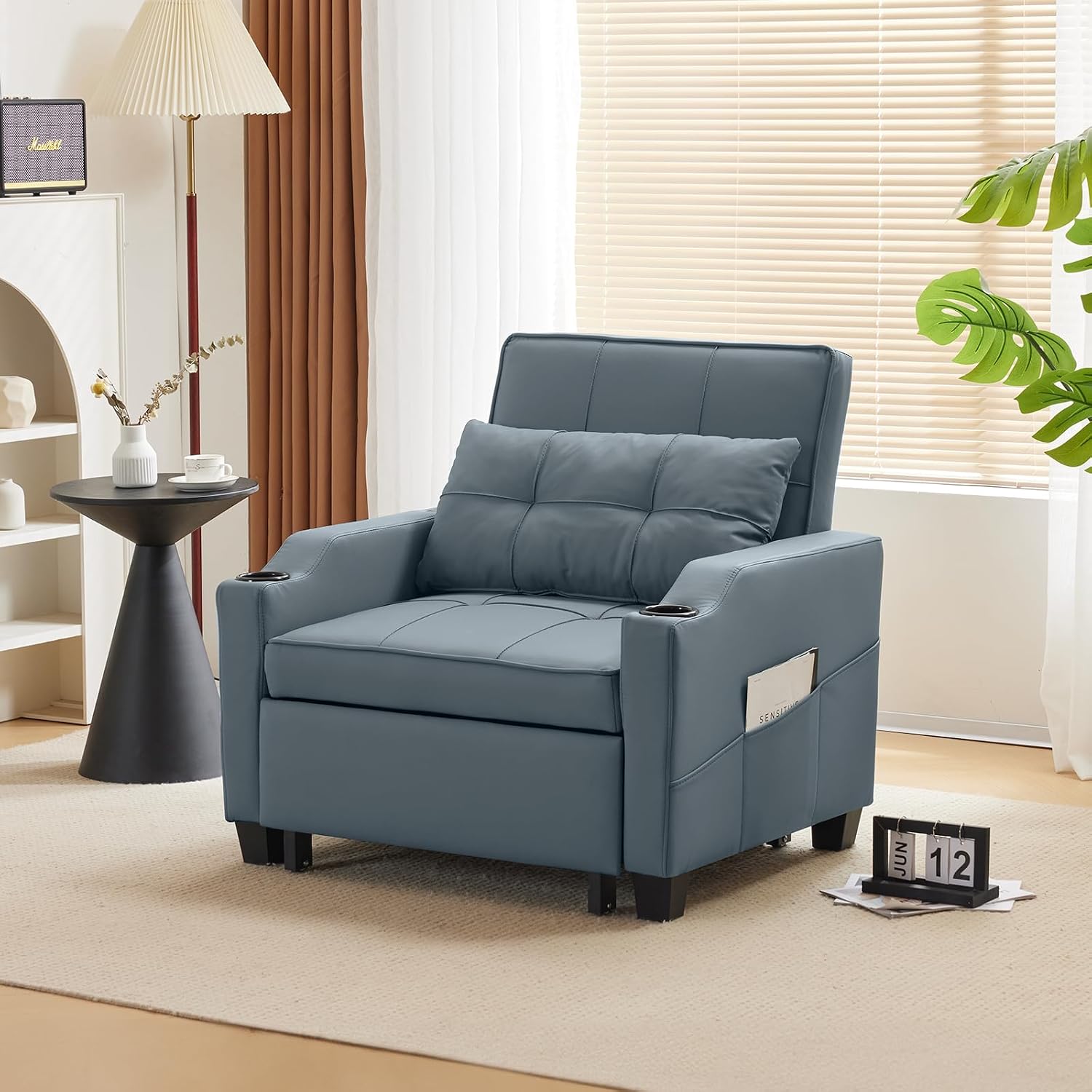 VINGLI 3-in-1 Convertible Sofa Bed, Recliner with Adjustable Backrest, USB Ports, Cup Holders for Small Spaces, Living Room