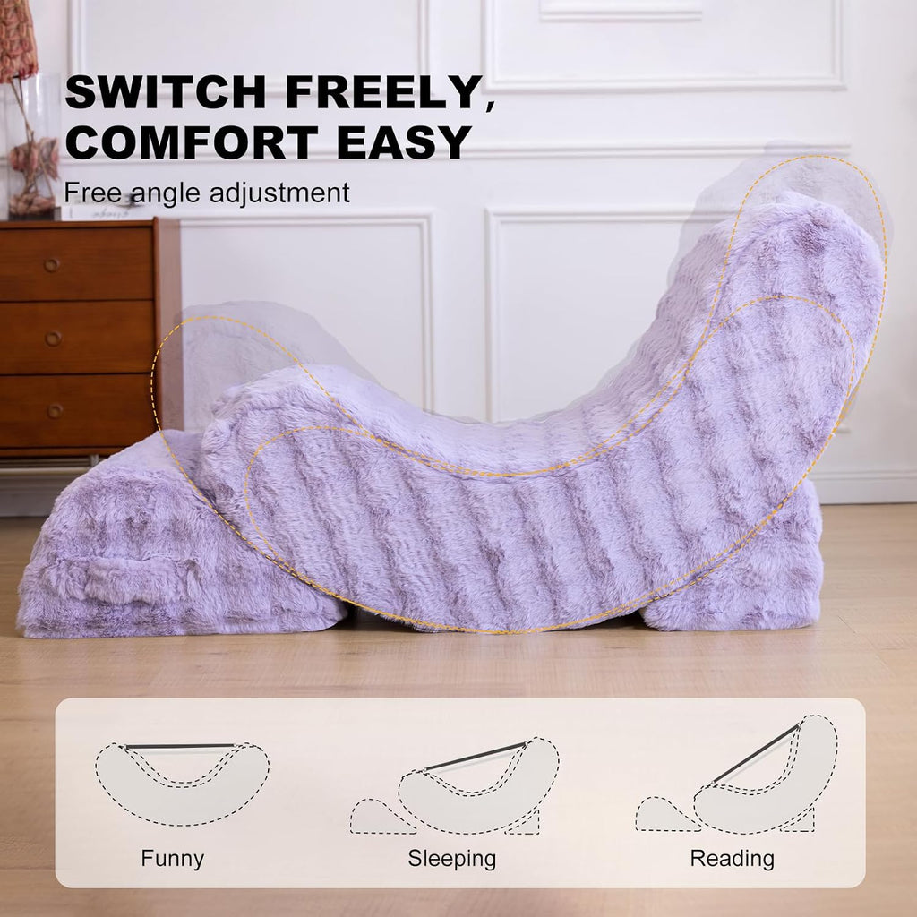3-in-1 Adjustable Zero Gravity Floor Chair, Oversized Faux Fur Boneless Chair for Adults with Memory Foam & Washable Cover, Silent Rocker Recliner Lounge Chair for Reading, Nursing, Gaming, Purple