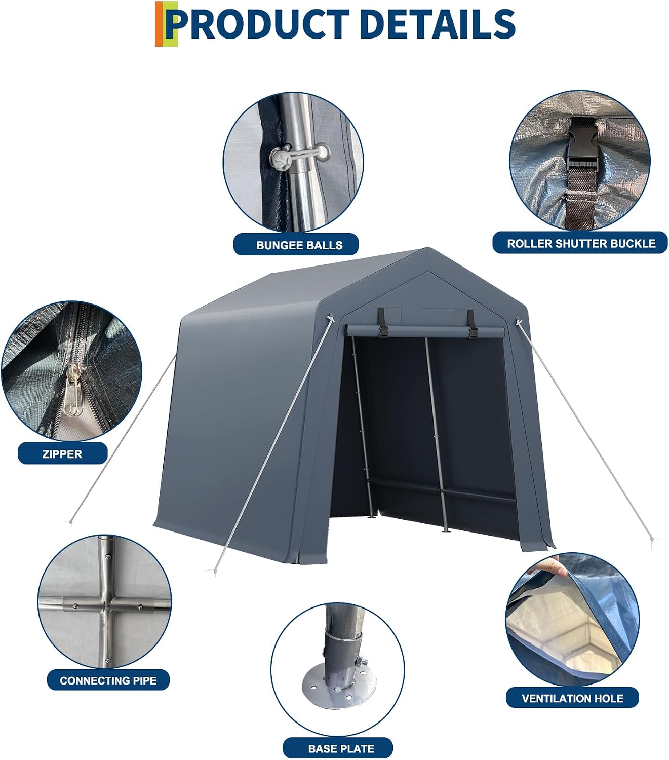 6'×10' Heavy Duty Portable Storage Shed Tent - Outdoor Shelter with Roll-Up Door, Waterproof Bike/ATV/Motorcycle Garage, All-Weather Shelter Tent