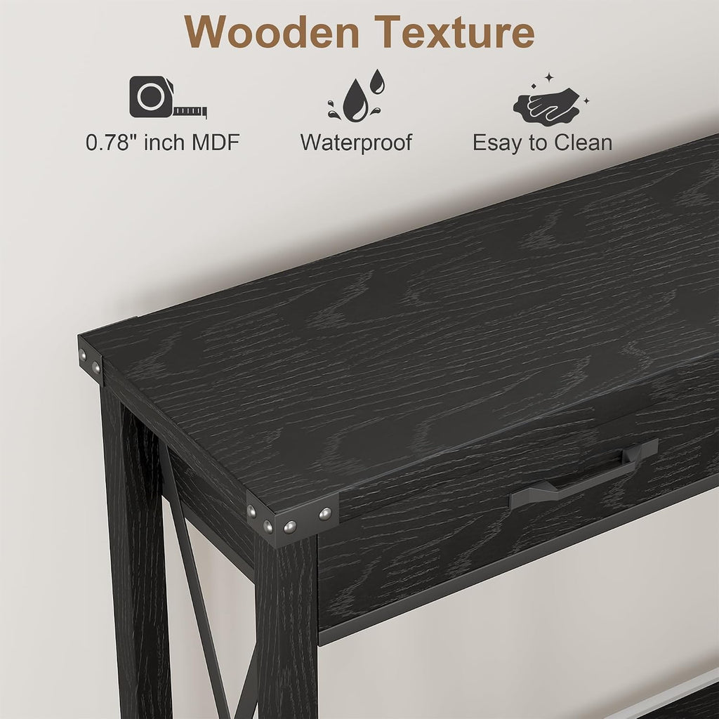 IDEALHOUSE Console Table with 2 Drawers, Farmhouse Sofa Table with Storage Shelf, Accent Wood Entryway Table for Living Room, Hallway, Foyer-Black, 43D x 12W x 30H in (WCT001)