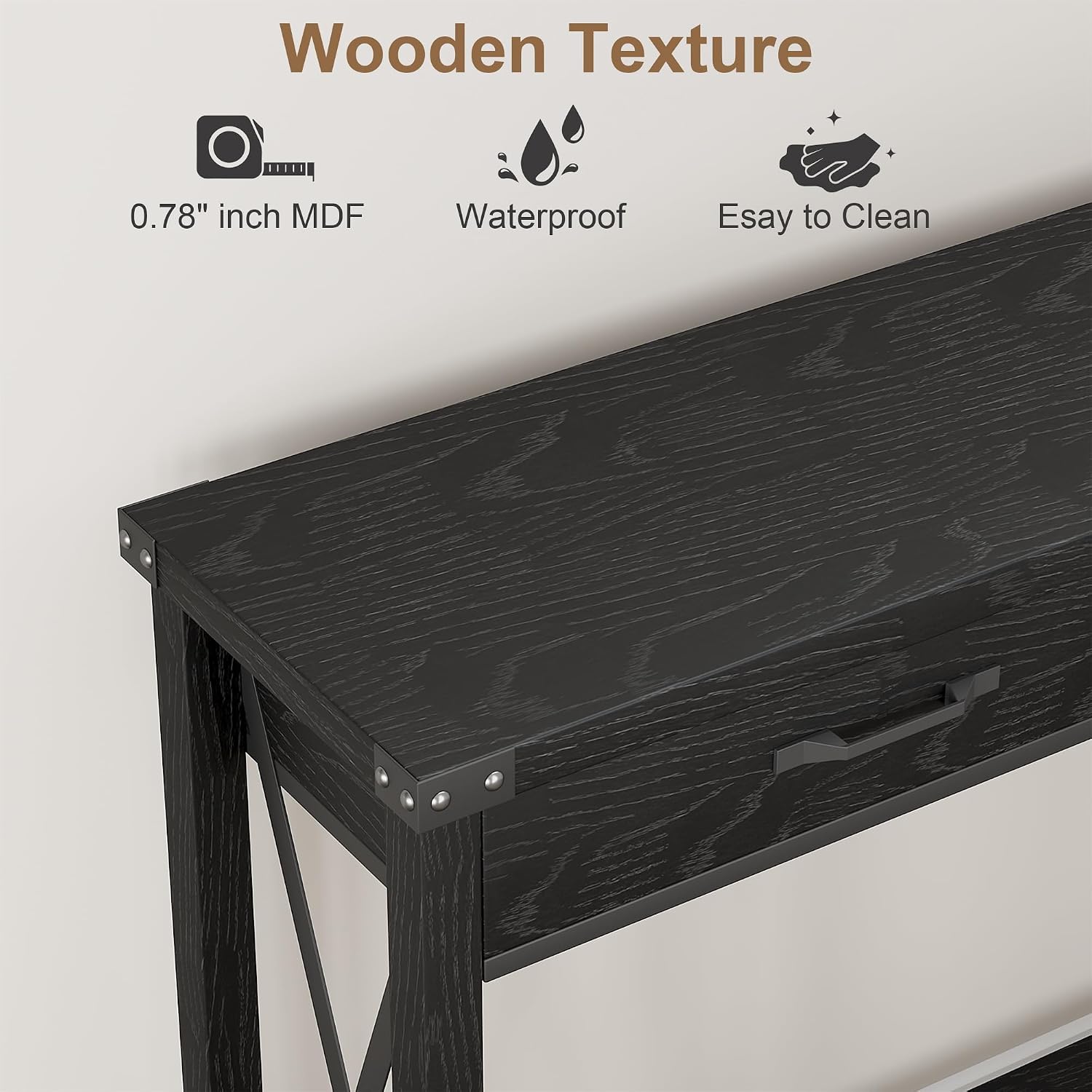 IDEALHOUSE Console Table with 2 Drawers, Farmhouse Sofa Table with Storage Shelf, Accent Wood Entryway Table for Living Room, Hallway, Foyer-Black, 43D x 12W x 30H in (WCT001)