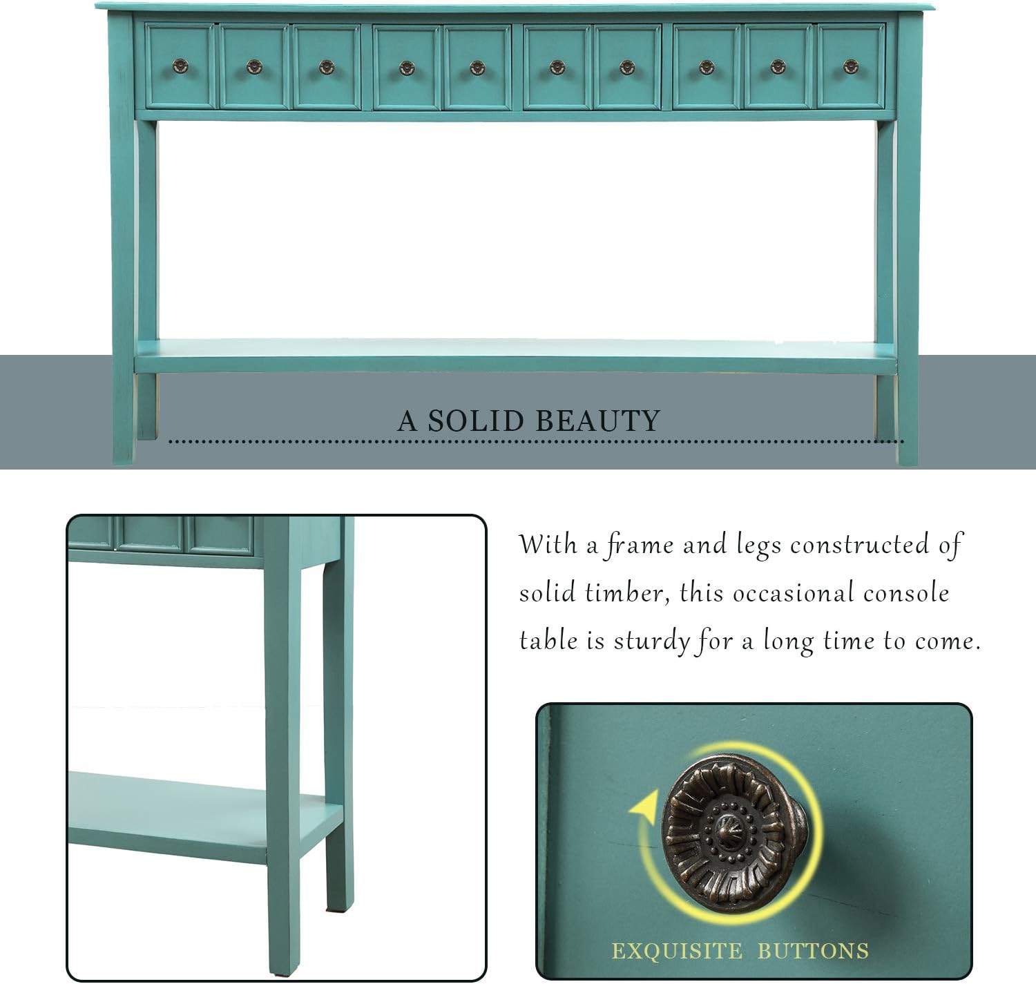 Merax Vintage Entryway Table 60 inch, Long Console Table with Drawers and Shelf for Entryway Easy Assembly Narrow Hallway Table