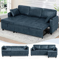 84' L-Shape Pull Out Sofa Bed with Adjustable Backrest, Upholstered Sectional Sleeper Sofa with Storage Chaise, Suede Leather Reversible Couch Bed with USB Port for Living Room, House, Blue