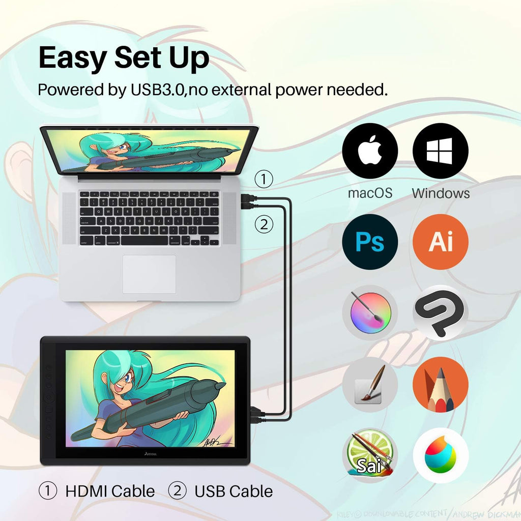 Artisul D16 15.6 Inch Drawing Tablet with Screen IPS Graphics Drawing Monitor Full Laminated Pen Display Battery-Free Stylus 8192 Levels Pressure Sensitive 7 Shortcut Keys A Dial for Windows, Mac