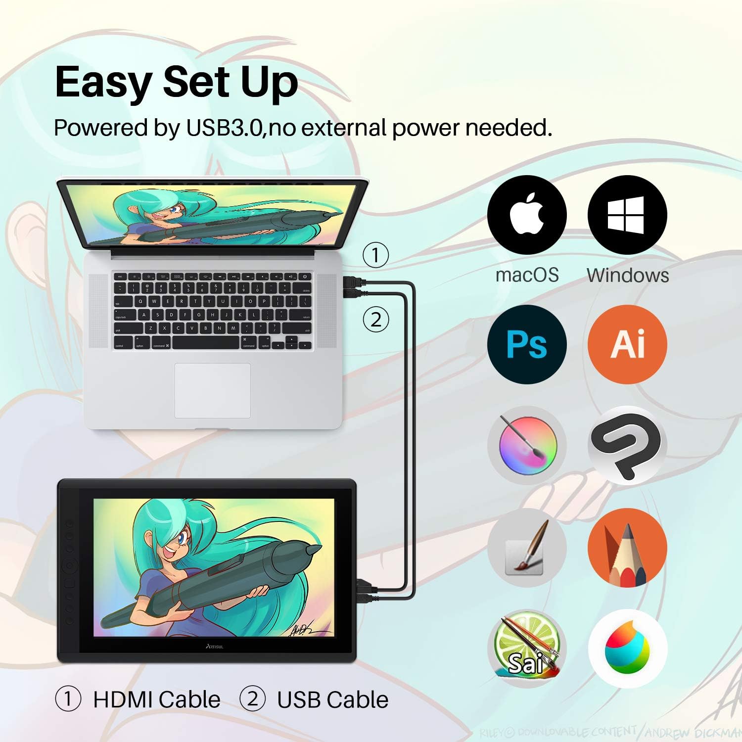 Artisul D16 15.6 Inch Drawing Tablet with Screen IPS Graphics Drawing Monitor Full Laminated Pen Display Battery-Free Stylus 8192 Levels Pressure Sensitive 7 Shortcut Keys A Dial for Windows, Mac