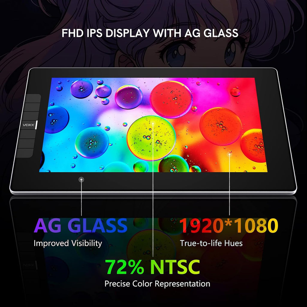 VEIKK VK1200 V2 Drawing Tablet with Screen,11.6-inch Full-Laminated Graphic Drawing Monitor,2 Battery-Free Pens with Tilt Function,6 Customizable Keys,Anti-Glare Glass(Must be Connected to PC to Work)