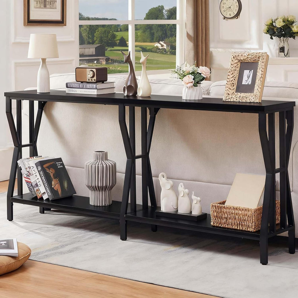 HOMISSUE Sofa Console Table, 70.9' Extra Long Sofa Table with 2-Tier Storage, Industrial Narrow Console Tables Behind Couch, Hallway Table for Entryway, Living Room, Black