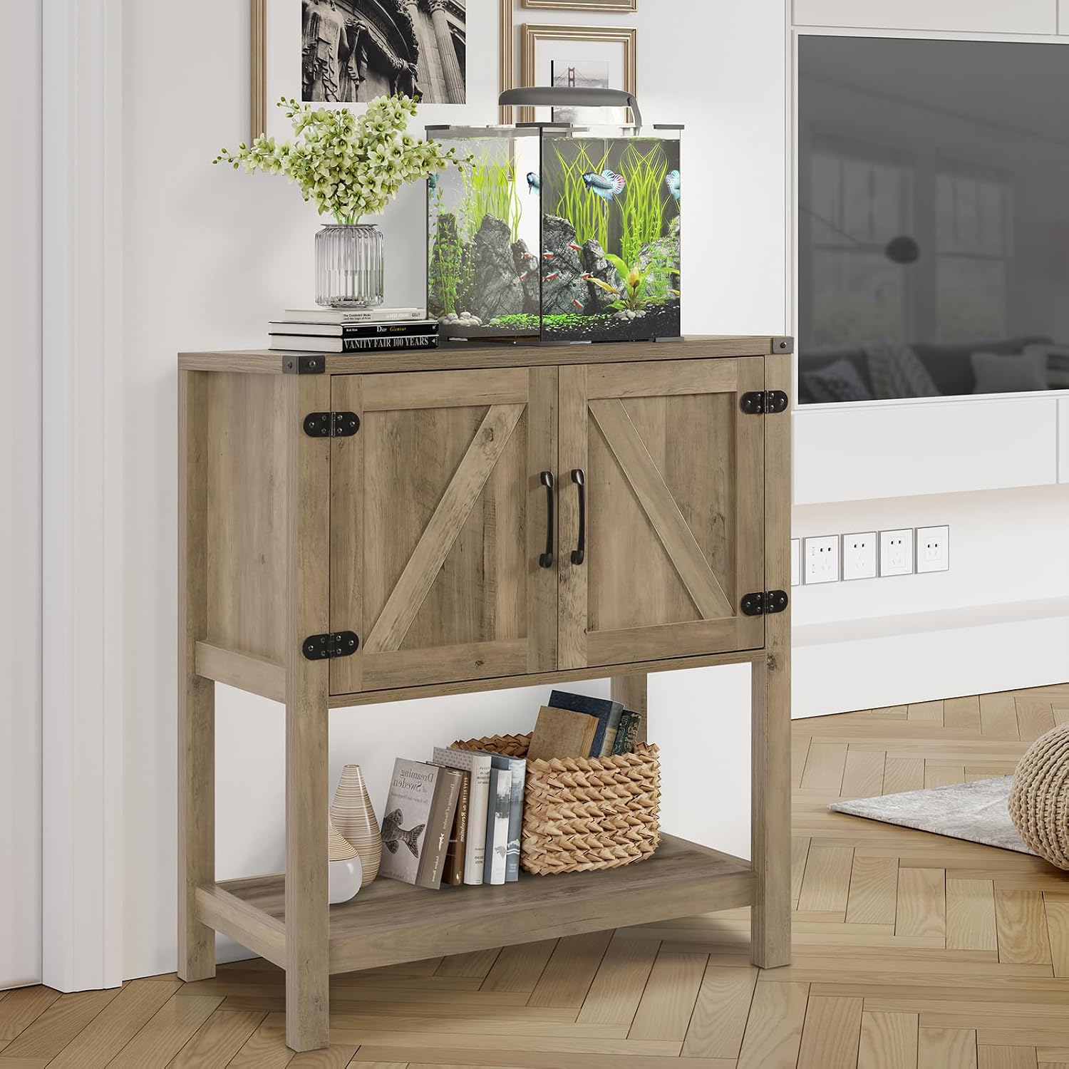 Mufico Sofa Table Console Table,Coffee Bar Cabinet,31.5 L x 13.8 D x 34.65 H Entryway Table with 2 Storage Cabinets,Farmhouse Foyer Table,Buffet Sideboard for Kitchen,Hallway (Rustic Brown)