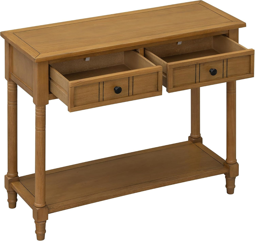 Knocbel Antique Entry Console Table with 2 Drawers & Bottom Open Shelf, Wood Sofa Tables for Entryway Hallway Living Room, 35.34' W x 13.8' D x 30.25' H, Natural