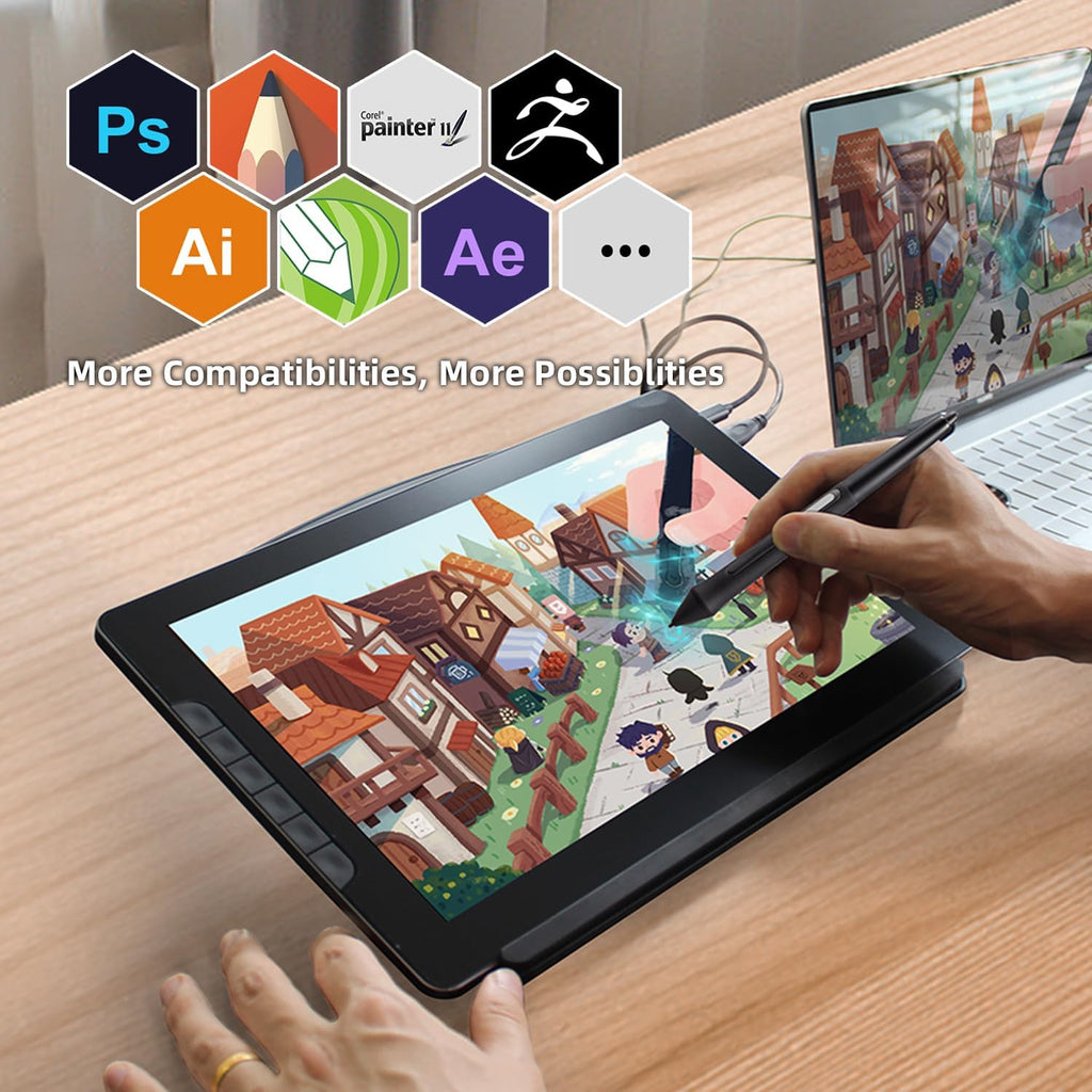 13.3 Inch Drawing Tablet with Screen, Full-Laminated Anti-Glare Graphics Drawing Monitor, 122% sRGB, 8192 Pressure Stylus Pen, Compatible with Windows/Mac Major Design Software