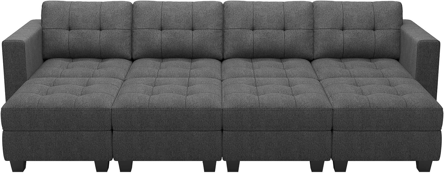 Belffin Storage Modular Sleeper Sofa Sectional Couch with Wide Chaises Convertible Sectional Sofa Bed Modular Sleeper Couch Bed Dark Grey