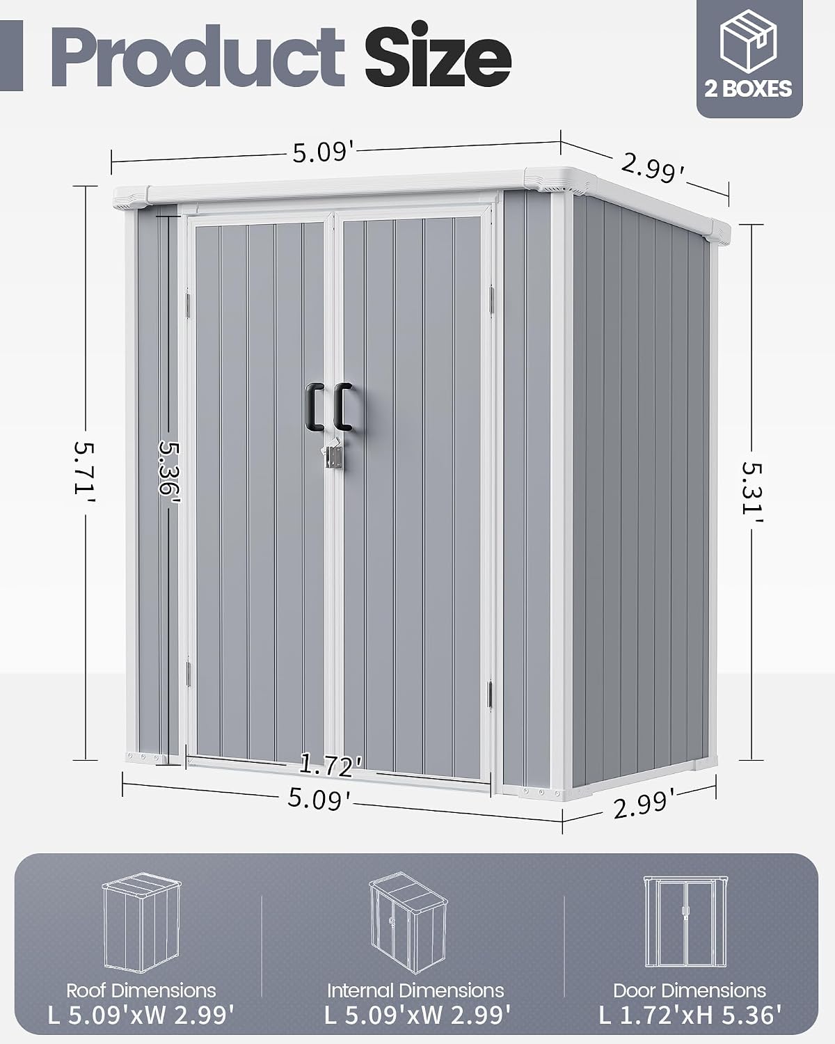 5x3 Compact Outdoor Shed with Slant Roof Design, All-Resin Build for Side Yard, Holds Lawn Equipment, Bicycles and Seasonal Items, Aritic Light Gray