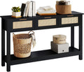 Luoxiao Entryway Table, 47' Rattan Console Tables with 3 Drawers, Narrow Hallway Table for Entryway with Storage Shelf, Slim Sofa Table Behind Couch, Modern Black Foyer Entry Way Table, Easy Assembly
